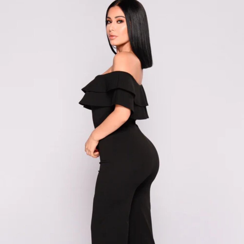 Black Ruffle Jumpsuit (Large) - Picture 4 of 7